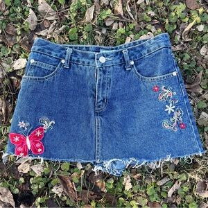 Dark Wash Mini Denim Skirt/Skort with Embroidery